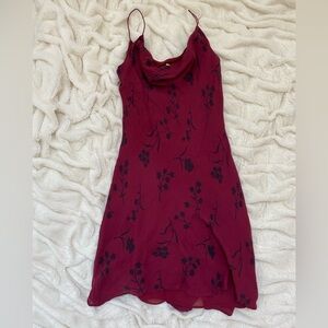 Vintage Spenser Jeremy 100% silk swoop neck floral midi dress burgundy Y2K Sz 12